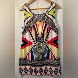 Point Bright Print Sleeveless Shift Dress Size Large